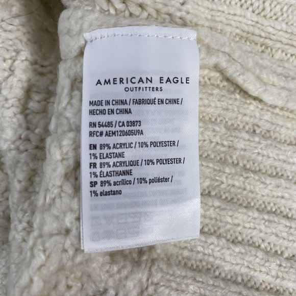 American Eagle Sweater Mens Small Ivory Cable Patchwork Mock Neck Pullover - Picture 5 of 11